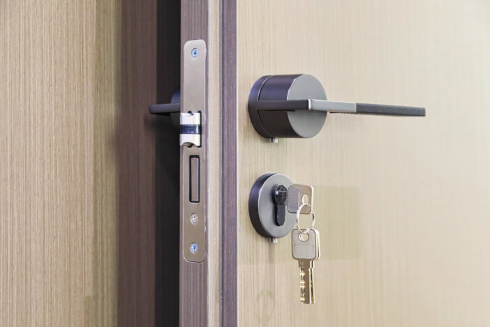 Newly purchased house renovated door lock and key detail