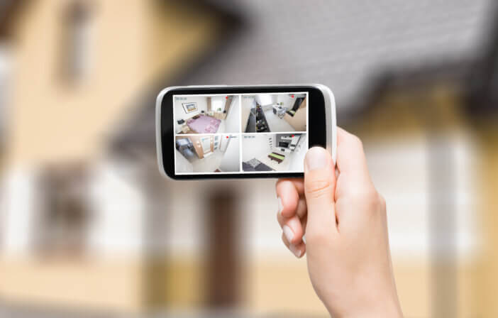 home camera cctv monitoring monitor system alarm smart house video phone view concept - stock image
