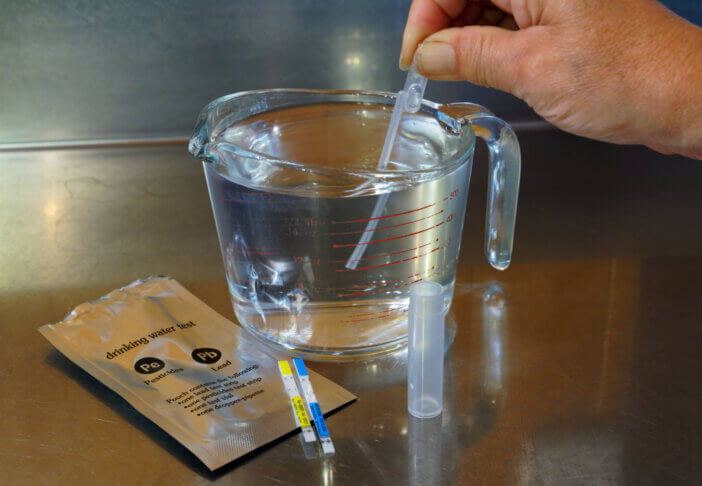 Home water testing kit (Pb) for lead or pesticide contamination of domestic drinking water.