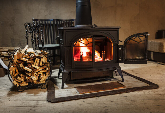 burning wood in the stove in a country house