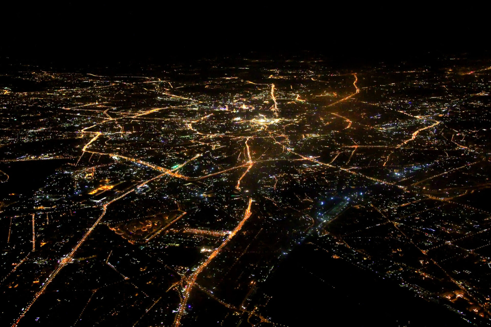 Aerial view of Moscow at night