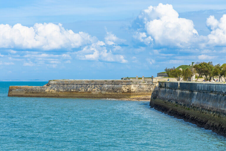 Fortified sea wall of Saint-Martin-de-Ré constructed by Vauban to protect the city and atlantic ocean in France