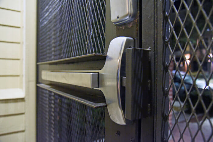 Secure entry door with gate and lock
