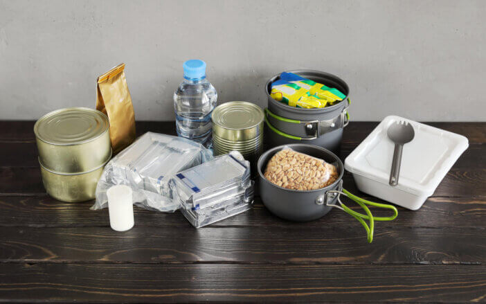 Food products for long-term storage, need for emergency, with copy space