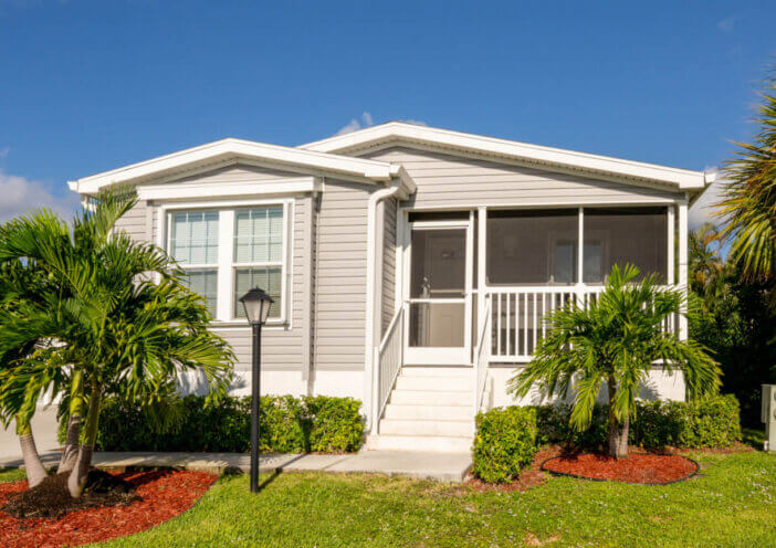 Boynton Beach, FL, USA - August 12, 2021: Mobile home neighborhood Boynton Beach Florida USA retirement community