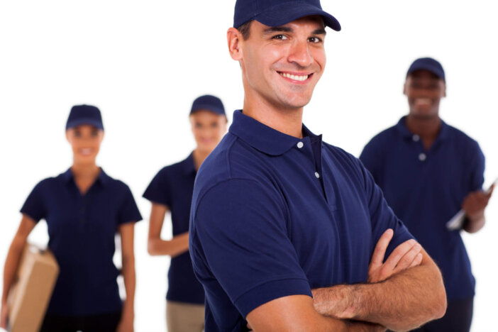 group of professional IT technicians on white background