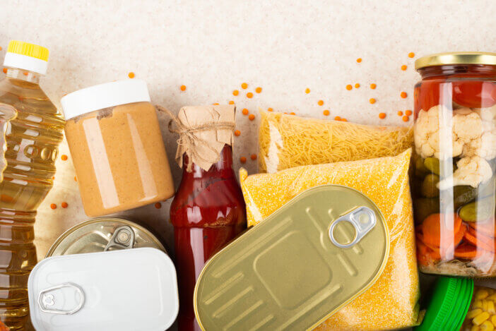 Emergency groceries food background with copyspace