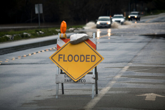 Flooded road in San Mateo County, California February 2017