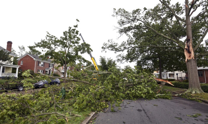 Neighborhood storm damage aftermath.
